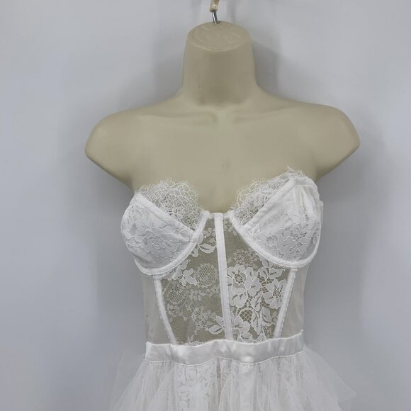 For Love & Lemons Bustier gown strapless maxi dress white ruffle tulle new Large - Picture 3 of 6